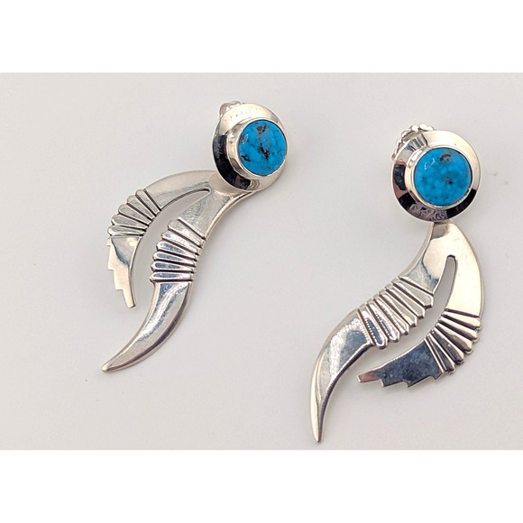 Navajo Earrings Handmade‎ Native American Kingman Turquoise NA Silver Jewelry ** - Picture 5 of 11